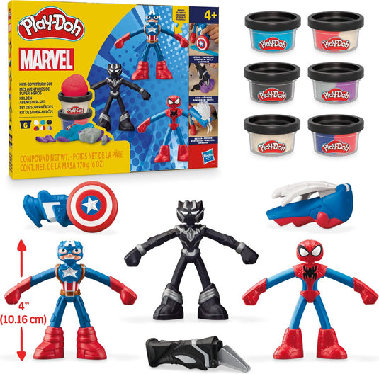 Play-doh marvel heldenavonturen speelset - boetseerklei - inclusief 3 figuren - spider-man - black panther - captain america
