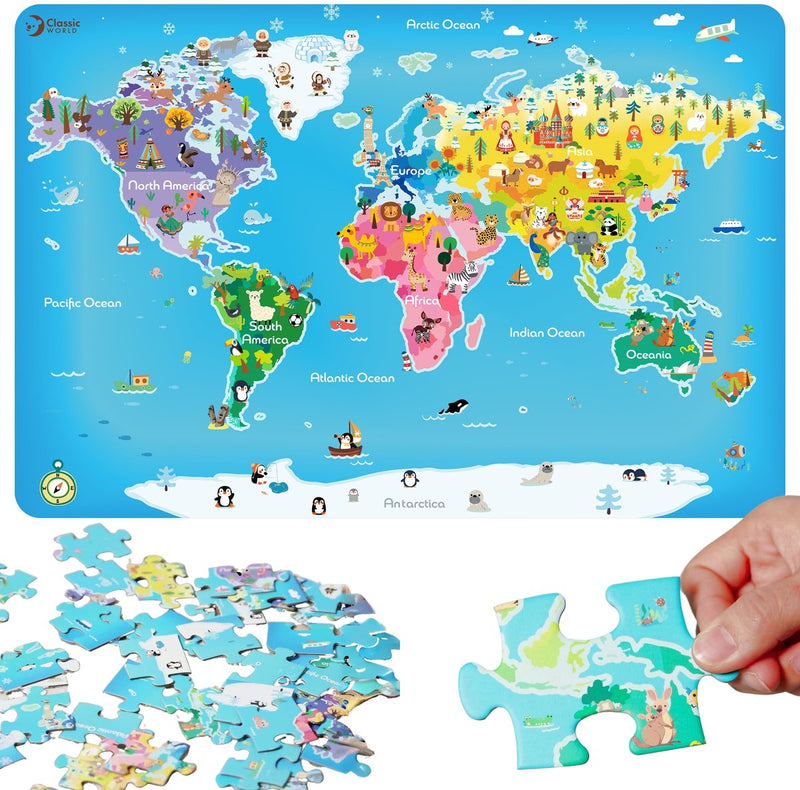 Afbeelding laden in galerijviewer, Classic world houten puzzel wereldkaart educatief speelgoed 48 stukjes.
