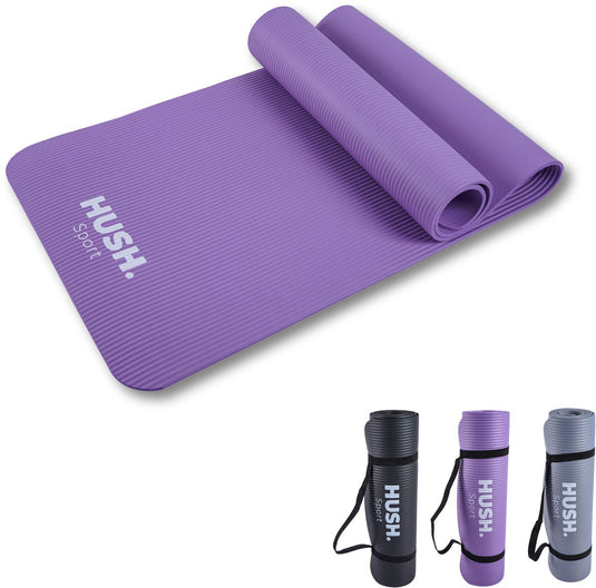 Hush sport - yogamat 180 x 60 cm - 8 mm dik dempend nbr - voor yoga, pilates fitness - inclusief handige draagband - lichtgewicht en oprolbaar - paars