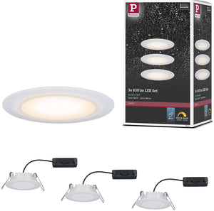 Paulmann premium led-inbouwlamp dim to warm suon basisset ip44 rond 90 mm 3x5w 3x450lm 230v dimbaar dim to warm satijn, wit