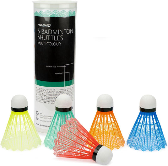 Avento badminton shuttles 5 stuks - 5 kleuren - geel blauw groen rood oranje