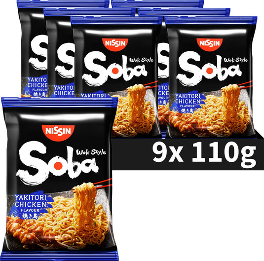 Nissin soba bag yakitori chicken noodles - wok style instant noedels - 9 stuks