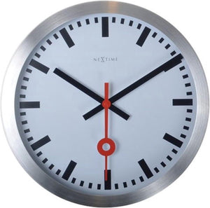 Nextime station – wandklok – 35 cm – geborsteld aluminium – wit