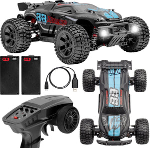 Overmax x-stable rc auto rc car – 35 km h – 4x4 monster truck – 1:10 – metalen aandrijving – olie-schokdempers – dubbele led verlichting – 2 accu’s (tot 40 min rijtijd) – instelbare besturing – actieve rem – offroad terrein model - bestuurbare auto