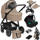 Lionelo bianka kinderwagen 3 in 1 - reiswieg + wandelwagen + autostoel - grote luchtbanden, volledige vering - inklapbaar - verstelbare duwstang - buggy omkeerbare zitting - 0-22kg - accessoireset - beige