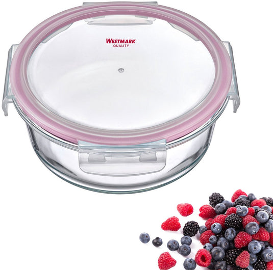 Westmark glazen vershouddoos, rond, vulvolume: 950 ml, magnetron- en ovenbestendig, glas siliconen kunststof, transparant rood