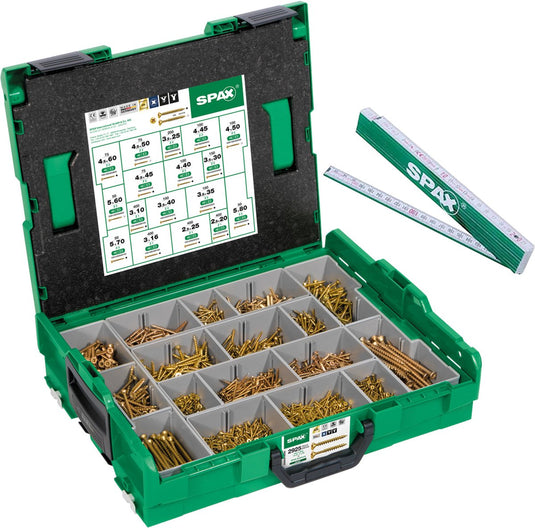 Spax montagekoffer, l-boxx, groot, yellox a2l, kruis z, verzonken kop, 17 afmetingen, 2930 stuks, incl. 5 bits en duimstok - 5000009160069