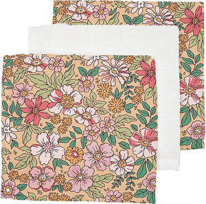 Swimwear swim essentials hydrofiele monddoekjes met blossomprint - hydrofiele doeken - set 3 stuks - 25x25 cm