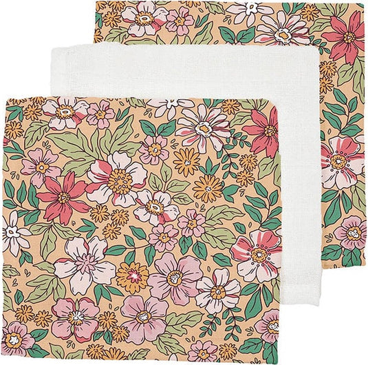 Swimwear swim essentials hydrofiele monddoekjes met blossomprint - hydrofiele doeken - set 3 stuks - 25x25 cm