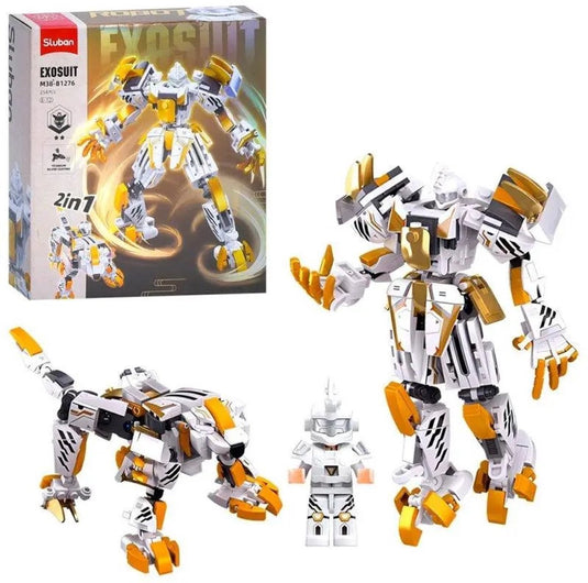 Sluban exosuit robot tiger white bouwspeelgoed 2in1 actiefiguur tijger - constructiespeelgoed - bouwset met 254 bouwstenen - m38-b1276 - vanaf 6 jaar