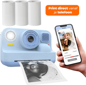 Denver kindercamera full hd met printer - selfie camera - 48mp - digitale camera kinderen - bluetooth printer - foto video - kpc1374btbu - blauw