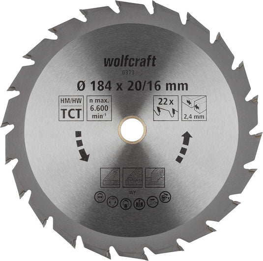 Wolfcraft - cirkelzaagblad 184x16mm - 22 tanden - zaagblad voor cirkelzaag - serie groen - 6373000