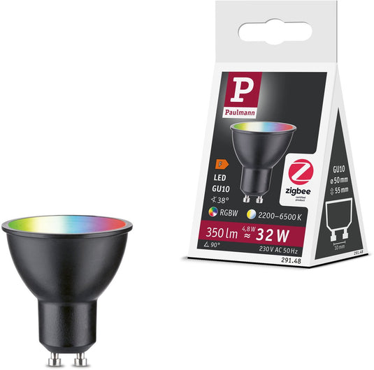 Paulmann standaard 230 v smart home zigbee 3.0 led-reflector gu10 350lm 4,8w rgbw+ dimbaar zwart mat
