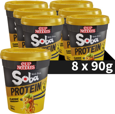 Nissin soba cup noodles protein - classic wok style noedels met eiwit - instant noodles - 8 stuks