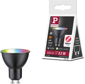 Paulmann standaard 230 v smart home zigbee 3.0 led-reflector gu10 350lm 4,8w rgbw+ dimbaar zwart mat