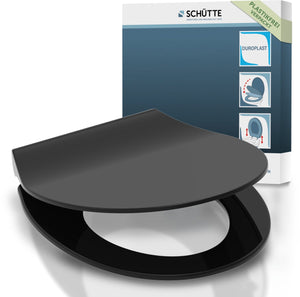 Schütte wc-bril 82710 slim black - duroplast - super dun - soft close - afklikbaar - rvs-scharnieren - belastbaar tot 175 kg - gelakt - zwart mat