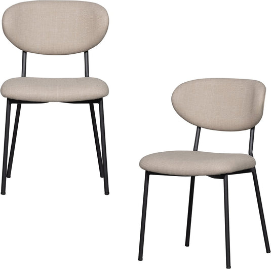 Woood kjeld eetkamerstoelen - geweven stof - naturel - set van 2