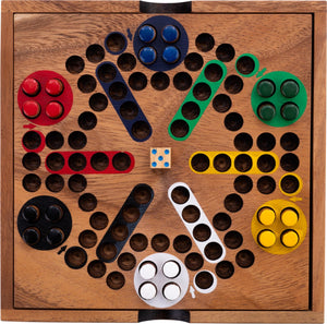 Engelhart ludo 6 spelers – houten bordspel – ecologisch acaciahout – klassiek mens erger je niet spel – familiespel -