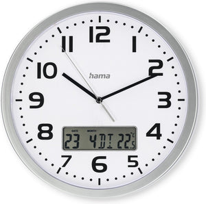 Hama wandklok- moorea- datum en temperatuurweergave- zilver