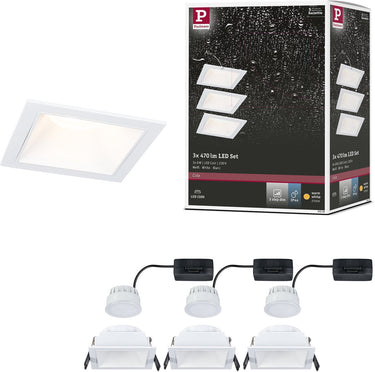Paulmann led-inbouwlamp 3-step-dim cole coin set van 3 ip44 hoekig 88x88 mm coin 3x6w 3x470lm 230v dimbaar 2700k wit
