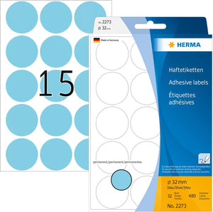 Ronde bolletjes etiketten herma 2273 blauw ø 32 mm 480
