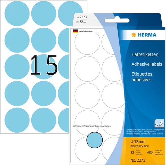 Merkloos sans marque herma 2273 univers.etik. blauw ø32mm 32 vel 480 st.