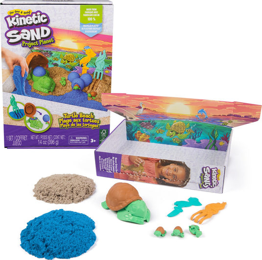 Kinetic sand project planet - schildpaddenstrand-speelset met 396 g origineel - gereedschap en vormen - milieuvriendelijk - sensorisch speelgoed