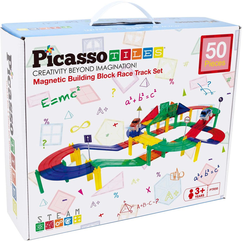 Afbeelding laden in galerijviewer, Picasso tiles tactic - constructiespeelgoed - magnetic tiles - magnetische tegels - race track - stem speelgoed - magnetische racebaan met 2 led auto's - 50-delig - vanaf 3 jaar
