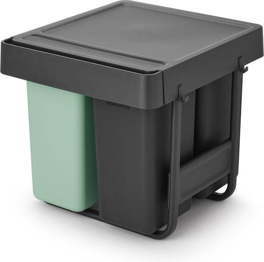 Brabantia sort go inbouw prullenbak - 10 + 10 + 20 liter - jade green en dark grey