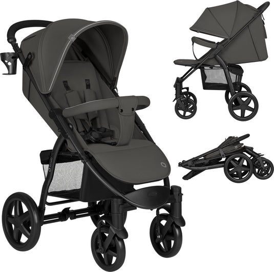 Lionelo buggy annet plus – lichtgewicht inklapbaar – grote massieve wielen met vering – inclusief voetenzak, klamboe bekerhouder – verstelbare rugleuning voetsteun – wandelwagen vanaf de geboorte tot 22 kg – kinderwagen
