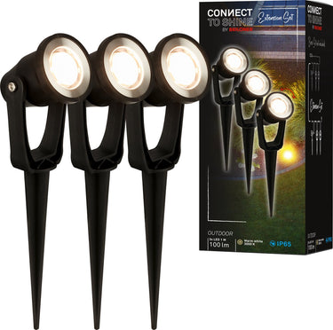 Briloner connect to shine - prikspot - set van 3 - tuinspot uitbreidingsset - tuinverlichting - ip65 - warm wit licht - 22.5x5x6 cm