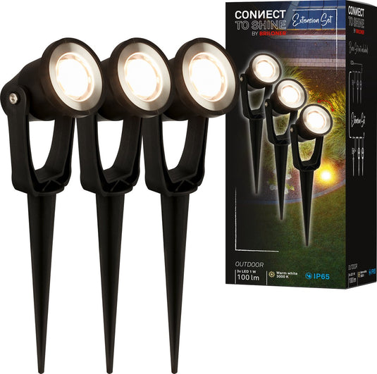 Briloner connect to shine - prikspot - set van 3 - tuinspot uitbreidingsset - tuinverlichting - ip65 - warm wit licht - 22.5x5x6 cm