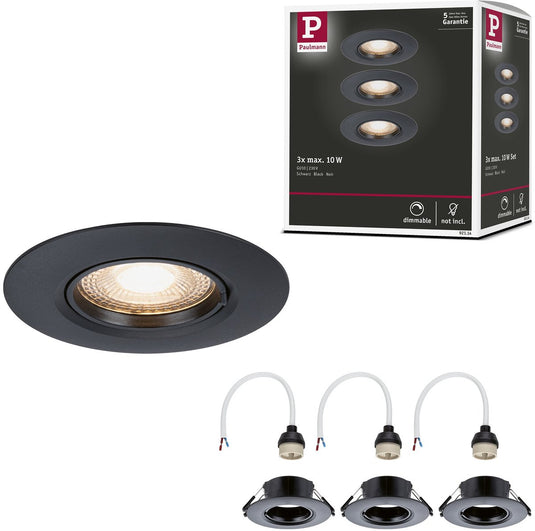 Paulmann inbouwlamp set van 3 star rond 90 mm gu10 max. 3x10w 230v dimbaar zwart