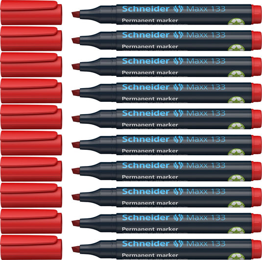 Schneider schrijfwaren schneider permanent marker - maxx 133 - beitelpunt - rood - 10 stuks - s-113302-10
