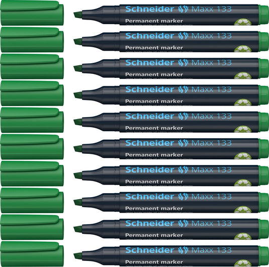 Schneider schrijfwaren schneider permanent marker - maxx 133 - beitelpunt - groen - 10 stuks - s-113304-10