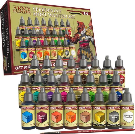 The army painter speedpaint most wanted set 2.0 - acrylverf set uitgebreid met 24 flesjes 18ml kleurenspectrum van de speedpaint starterset - inclusief 1 basislaag kwast voor miniatuur model verf