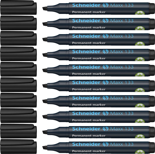 Schneider schrijfwaren schneider permanent marker - maxx 133 - beitelpunt - zwart - 10 stuks - s-113301-10