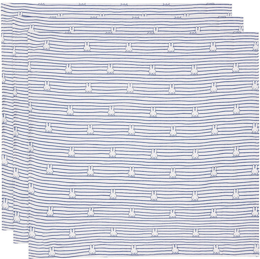 Jollein x nijntje hydrofiele doek small - 70x70cm - miffy stripe - navy - 3 stuks