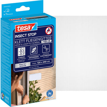Tesa insect stop h l fly screen premium for windows - hor met sterke klittenband, verwijderbaar zonder resten, op maat snijden - 120 x 240 cm - wit (lichte privacy)