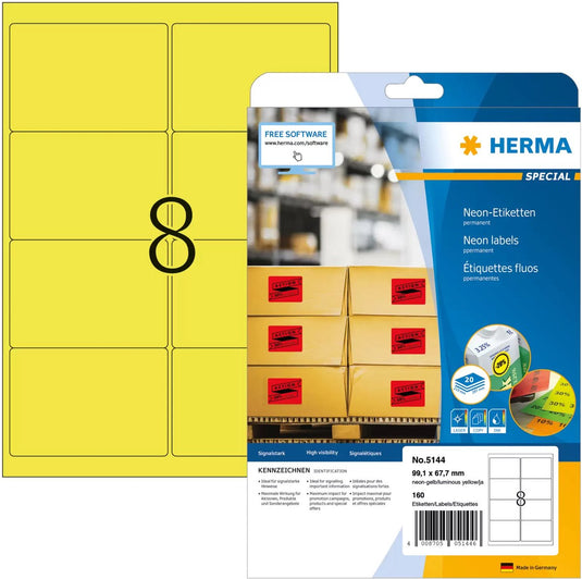 Merkloos sans marque herma printeretiketten labels luminouse yellow 99,1x67,7 superprint 200 pcs.