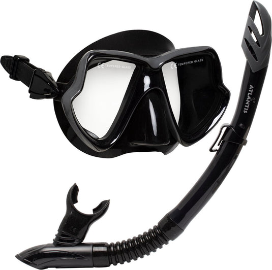 Atlantis java combo - snorkelset - duikbril - snorkel - volwassenen - zwart zilver