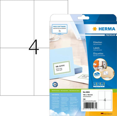 Merkloos sans marque herma prem. etiketten w. 105x148 25 vel din a4 100 stuks 5063