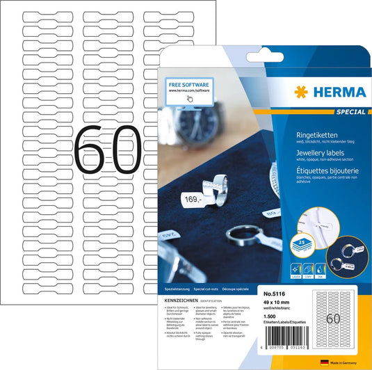 Herma ringetiketten wit 49x10 25 vel din a4 1500 stuks 5116