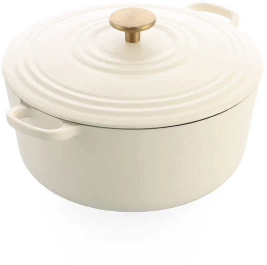 Bk bourgogne braadpan gietijzer 24cm 4.2l - inductie braadpan - gietijzeren braadpan - ovenbestendig tot 230 graden - deksel met druipringen - wit geëmailleerde binnenkant - cream white