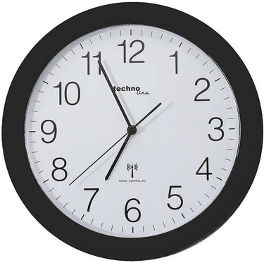 Technoline wt 8000 black - wandklok - analoog - rond - kunststof raam - radiogestuurde tijdsaanduiding - zwart