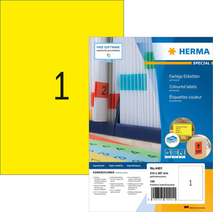 Merkloos sans marque herma gekl. etik. geel 210x297 100 vel din a4 100 stuks 4401