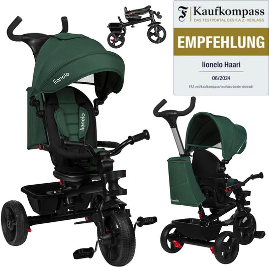 Lionelo haari - driewieler - drankhouder - 2in1 - draaibare zitting – rubberen onderhoudsvrije wielen – vrij wiel – schuifstang voor ouders – luifel – mand en tas – bekerhouder – groeit mee – vanaf 18 maanden tot 25 kg