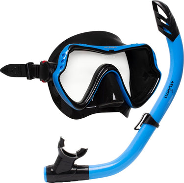 Atlantis samana pro combo - snorkelset - snorkel duikbril - versterkt glas - dry top - luxe bewaartas - volwassenen - zwart blauw