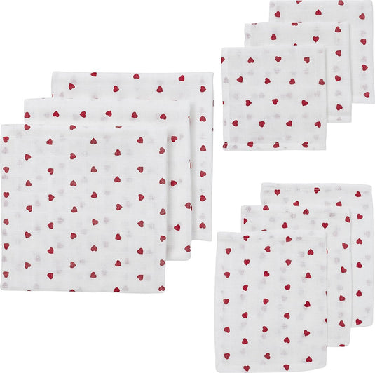 Meyco baby sweet heart starterset - 9-pack - hydrofiel - red