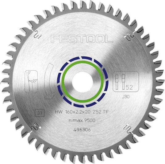 Festool 496306 160x2,2x20 tf52 cirkelzaagblad - 160 x 20 x 52t - aluminium